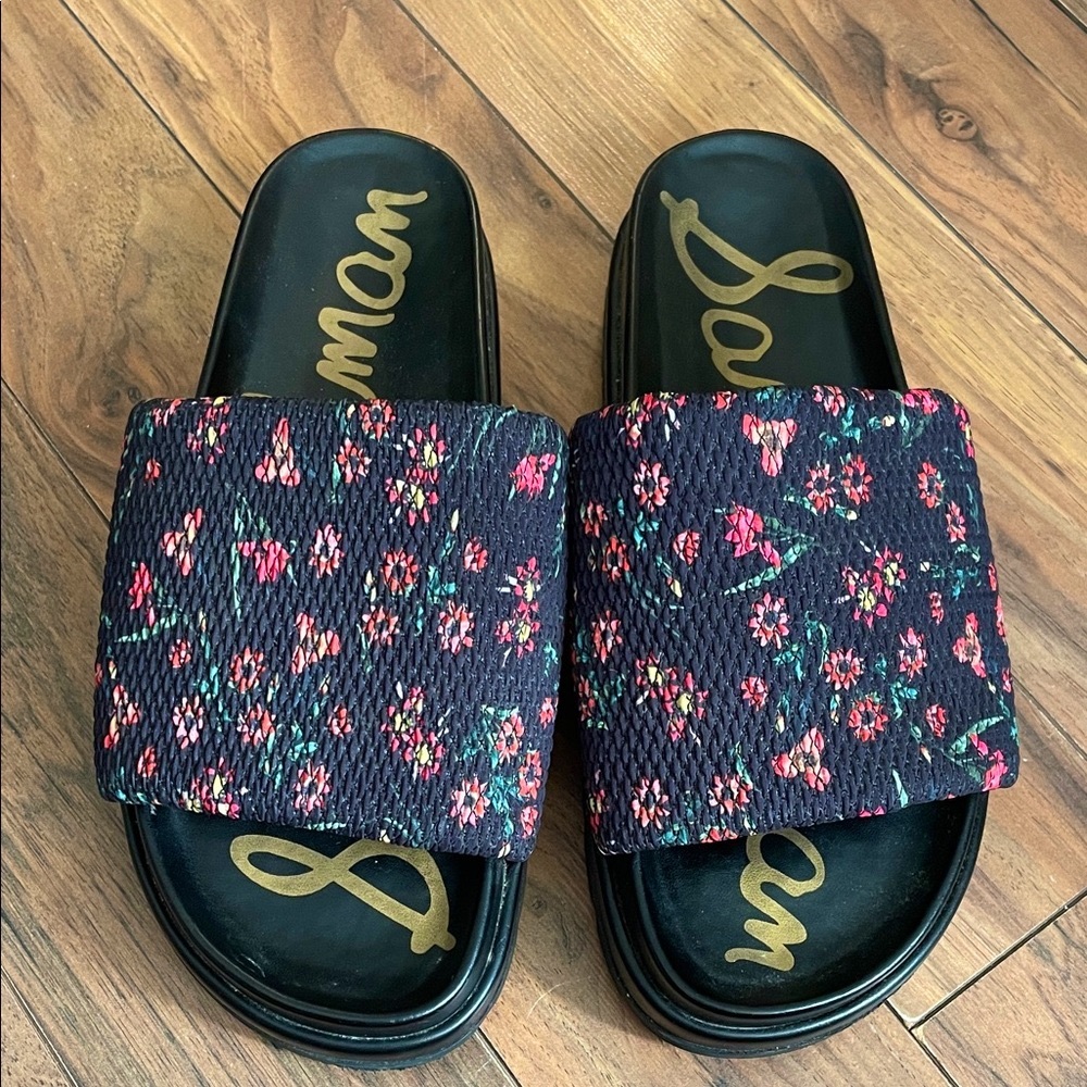 Sam Edelman Women’s Black Red Floral Slide Platform Casual Sandals  Size 8M